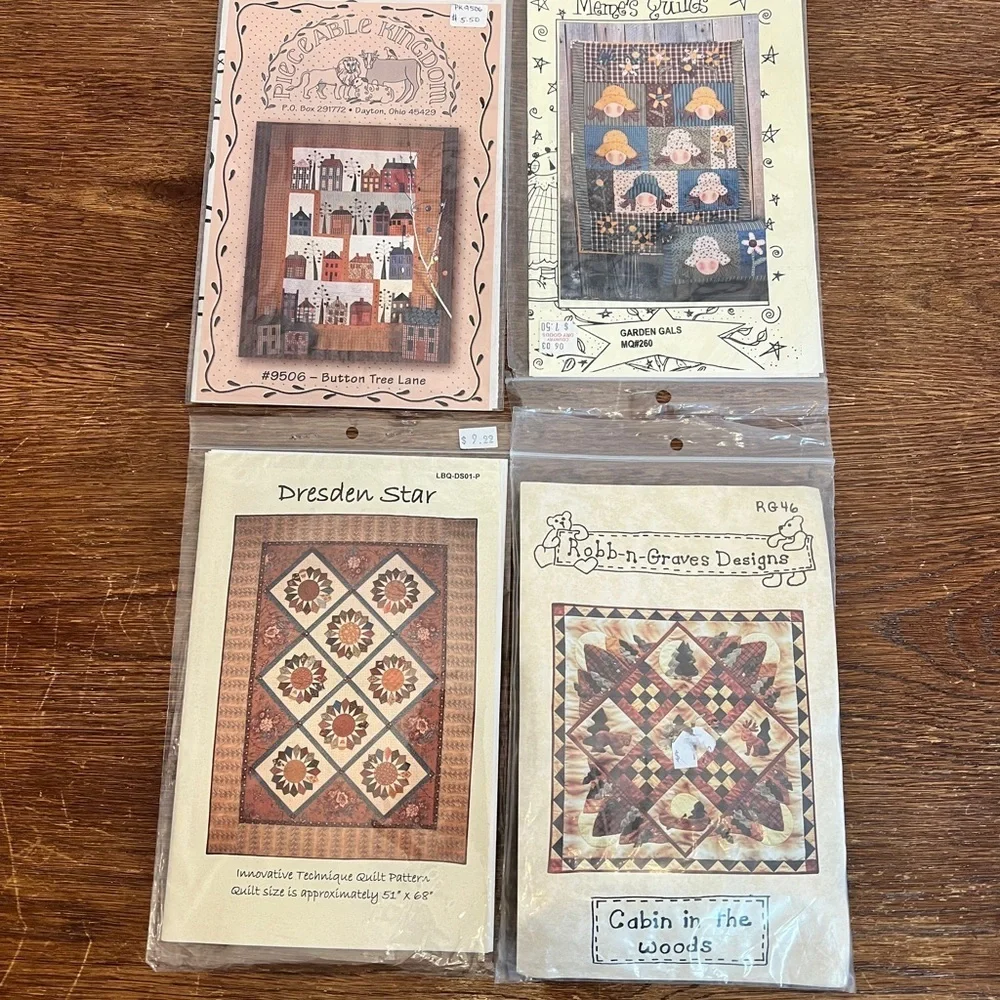 Lot of 4 Vintage Quilt Patterns – Button Tree Lane, Garden Gals, Dresden Star
